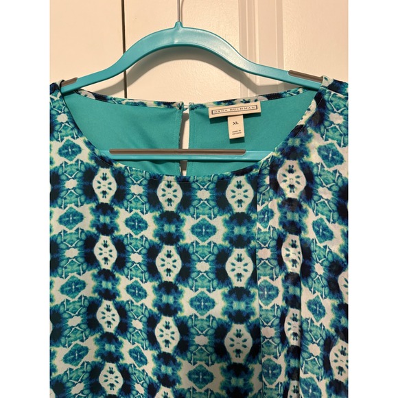 Dana Buchman Women's XL Teal Blue Geometric Print Sleeveless Ruffle Dress Lined - Picture 3 of 14